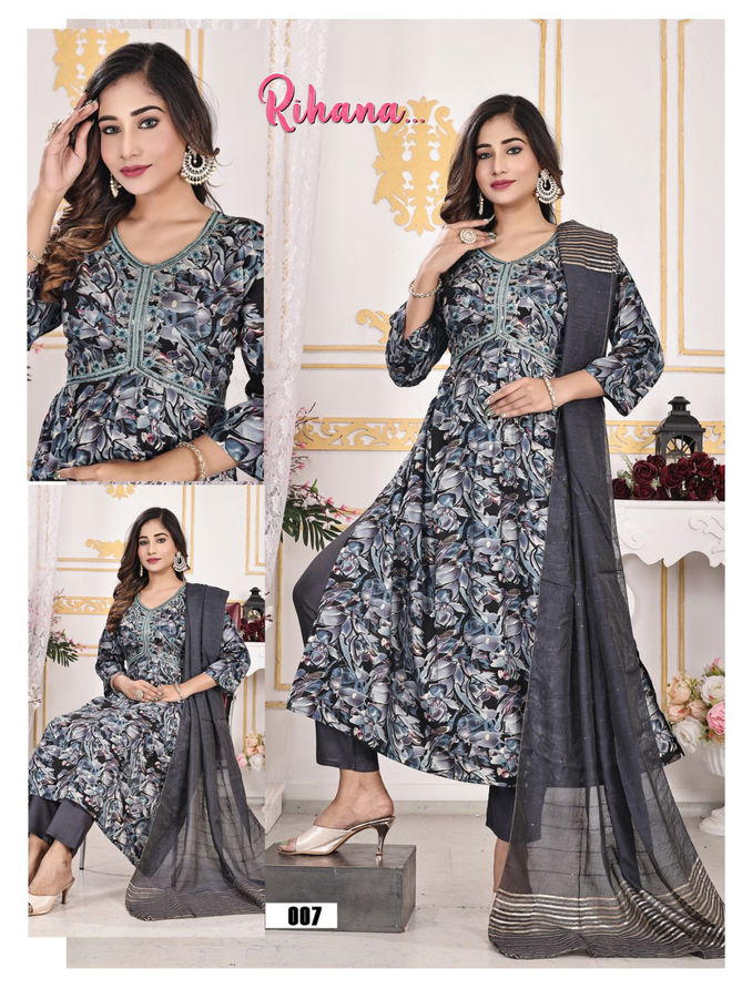 Rihana By Trendy Rayon Printed  Alia Cut Kurti With Bottom Dupatta Wholesale Market In Surat
